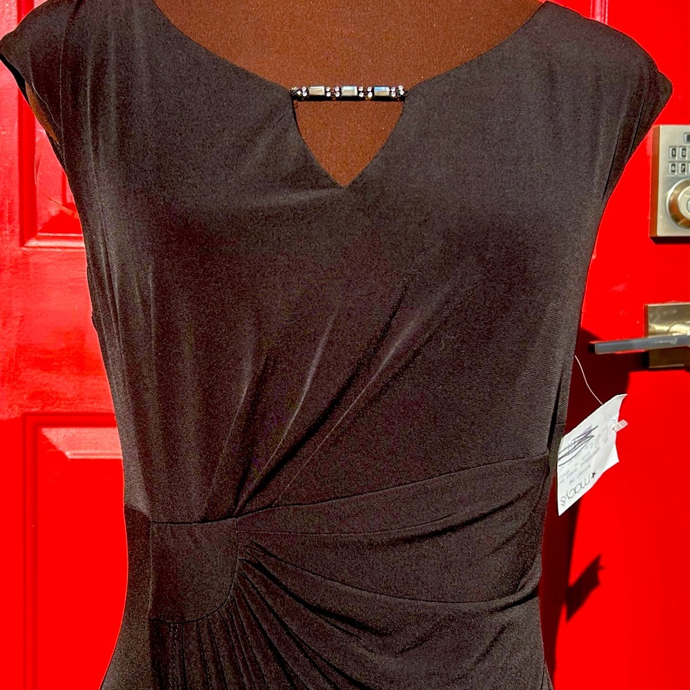 NWT CONNECTED APPAREL s6 Gorgeous blk maxi dress Rhinestone accents @ neckline - Picture 2 of 8